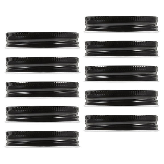 SOPOTUTU 10Pcs Metal Jar Covers Black Leak Proof Airtight Seal for Large Mouth Canning and Food Storage
