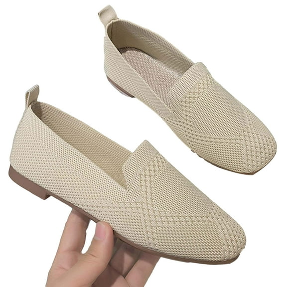 Quaouag Women's Flats Shoes Women Comfortable Dress Shoes Square Toe Flats Ballet Mesh Knit Flat Dressy Slip on Business Casual Shoes for Women