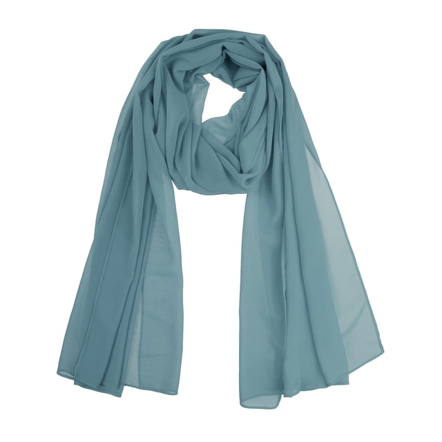 INSPIRAR CHIC Bufanda de Chiffon Sólido para Mujeres Ligera Suave Sheer Larga Envoltura para la Cabeza Chal Bufandas Azul Acero 68.9x27.6 pulgadas
