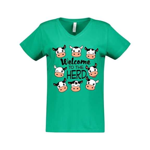 Inktastic Welcome to the Herd with Cute Black and White Holstein Cows Women's V-Neck T-Shirt