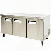 Cooler Depot 72 inch 20.25 cu.ft, 36 heigh Commercial Undercounter Freezer, 3 Solid Doors, Stainless steel exterior, NSF certified.