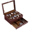 thumbnail image 1 of ProCase Caja para Reloj, Estuche Organizador de Relojes de 1 ó 2 Pisos con Tapa Vidrio Anti-polvo Almacenaje Guardarrelojes para Hombres y Mujeres (Café, 10-Slot), 1 of 14