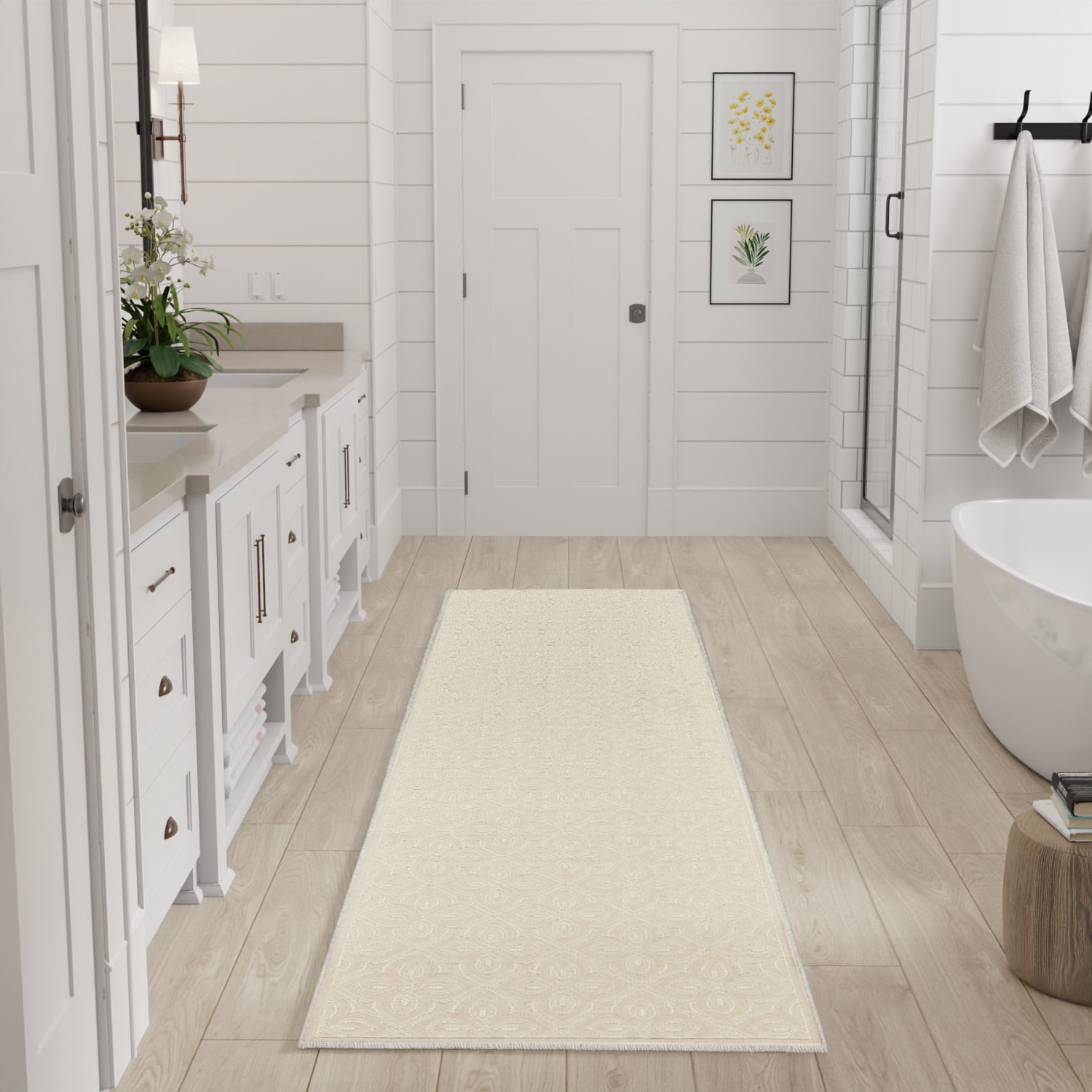 Nourison Washable Charm 2'2" x 8' Ivory Contemporary Indoor Rug