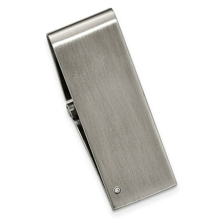 Lex & Lu Stainless Steel Brushed Diamond Accent Hinged Money Clip (Best Hinged Money Clip)