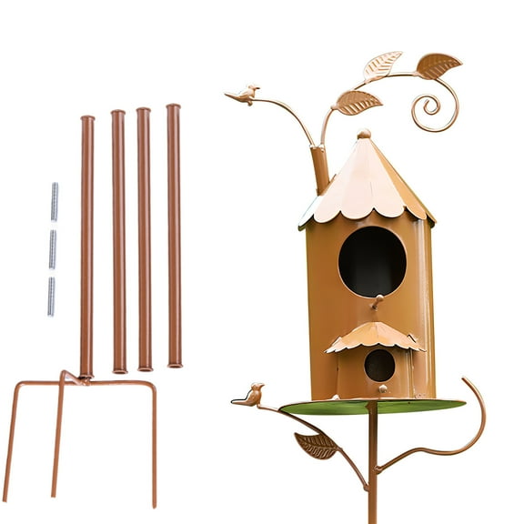 Zmeidao Metal Bird House with Poles - Outdoor Metal Bird House Stake Bird House, DIY Detachable Parts Stand for Patio Backyard Garden Outside Decoration for Birdhouse Lovers