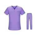thumbnail image 2 of Conjunto de uniforme para enfermería, trajes de trabajo, Top de enfermera, pantalones con escote en V, ropa de trabajo de manga corta para el cuidado púrpura, 2 of 8