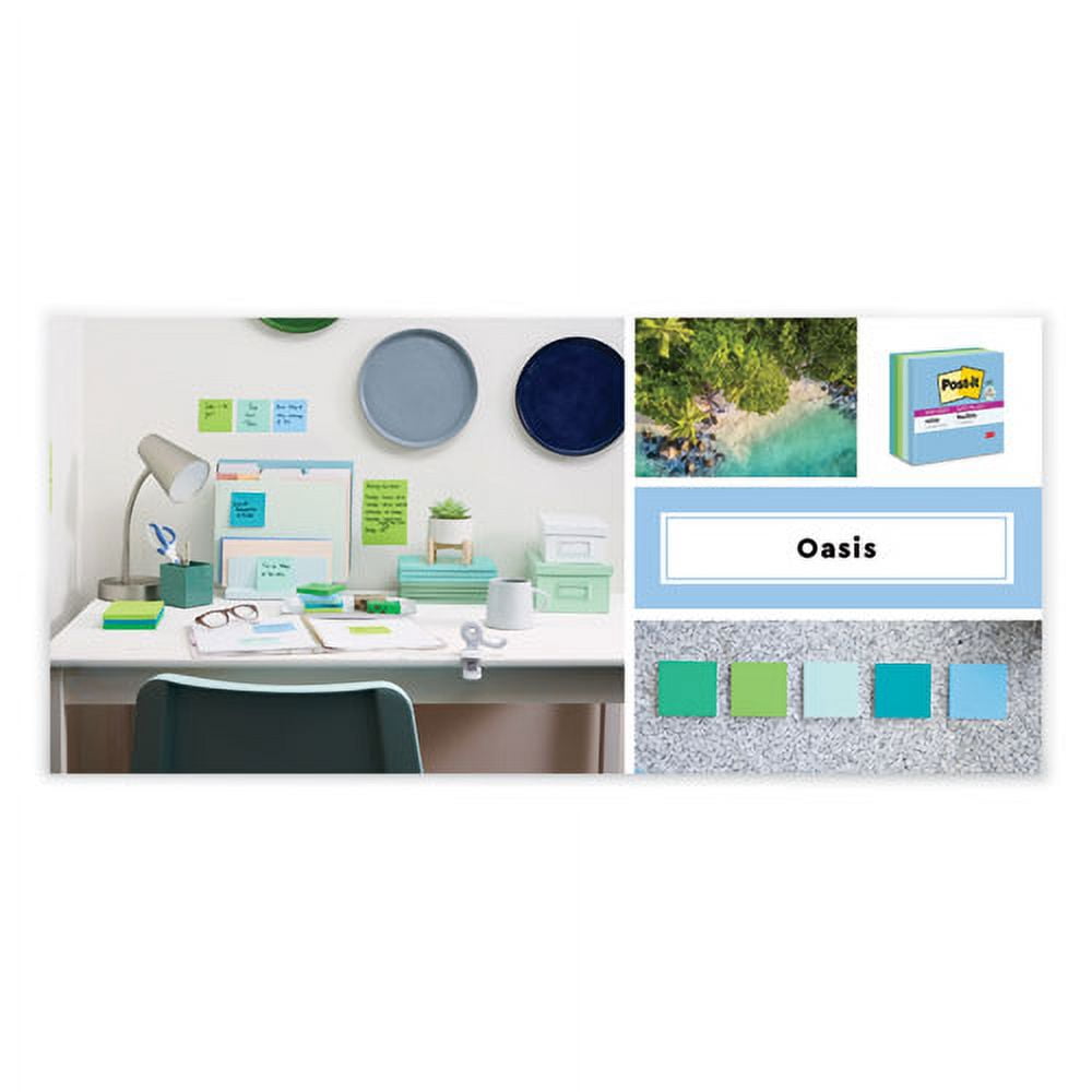 100% recycled paper super sticky notes, ruled, 4" x 6", oasis, 45 sheets/pad, 4 pads/pack | Bundle of 2 Packs