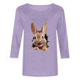 thumbnail image 4 of Happy Easter Shirts for Women Gifts Spring 3/4 Sleeve Holiday Tops Crew Neck Bunny Printed Graphic Tees, 4 of 4