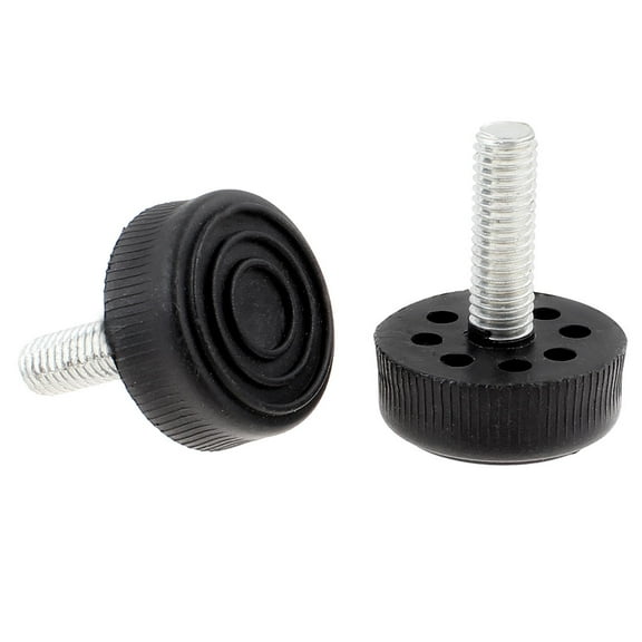 Metal Threaded Rod Round Plastic Base Leveling Foot 7mmx30mmx37mm 2 Pcs