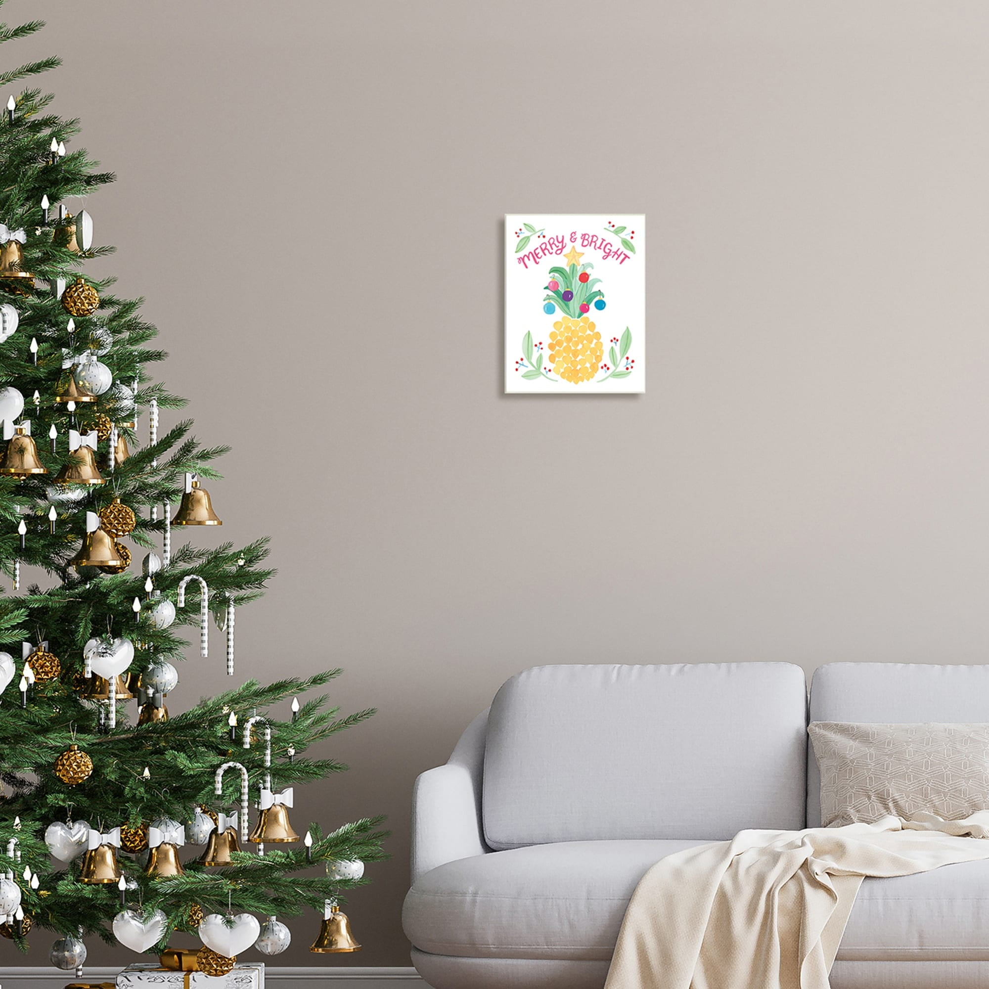 Merry & Bright Ornamental Pineapple Watercolor Detail Inspirational Painting Unframed Art Print Wall Art