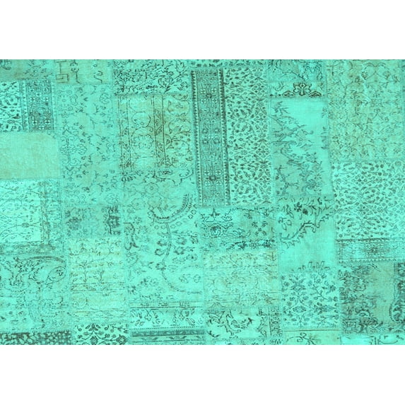 Ahgly Company Machine Washable Indoor Rectangle Patchwork Turquoise Blue Transitional Area Rugs, 7' x 10'