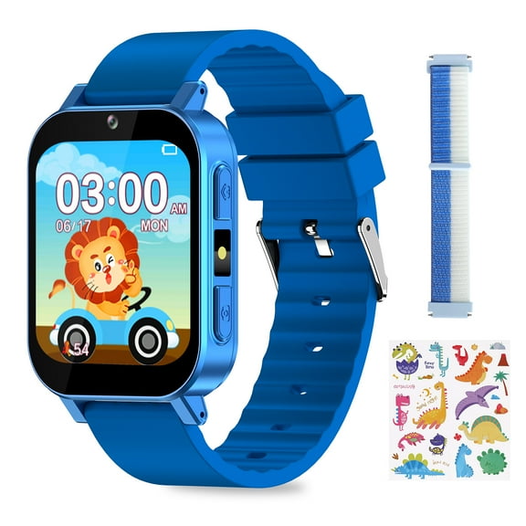 SHANNA Kids Smart Gaming Watch with 30 Puzzle Games, HD Touch Screen Camera Alarm Pedometer Flashlight, 3-12 Years Old Boys Girls Gifts (Blue)