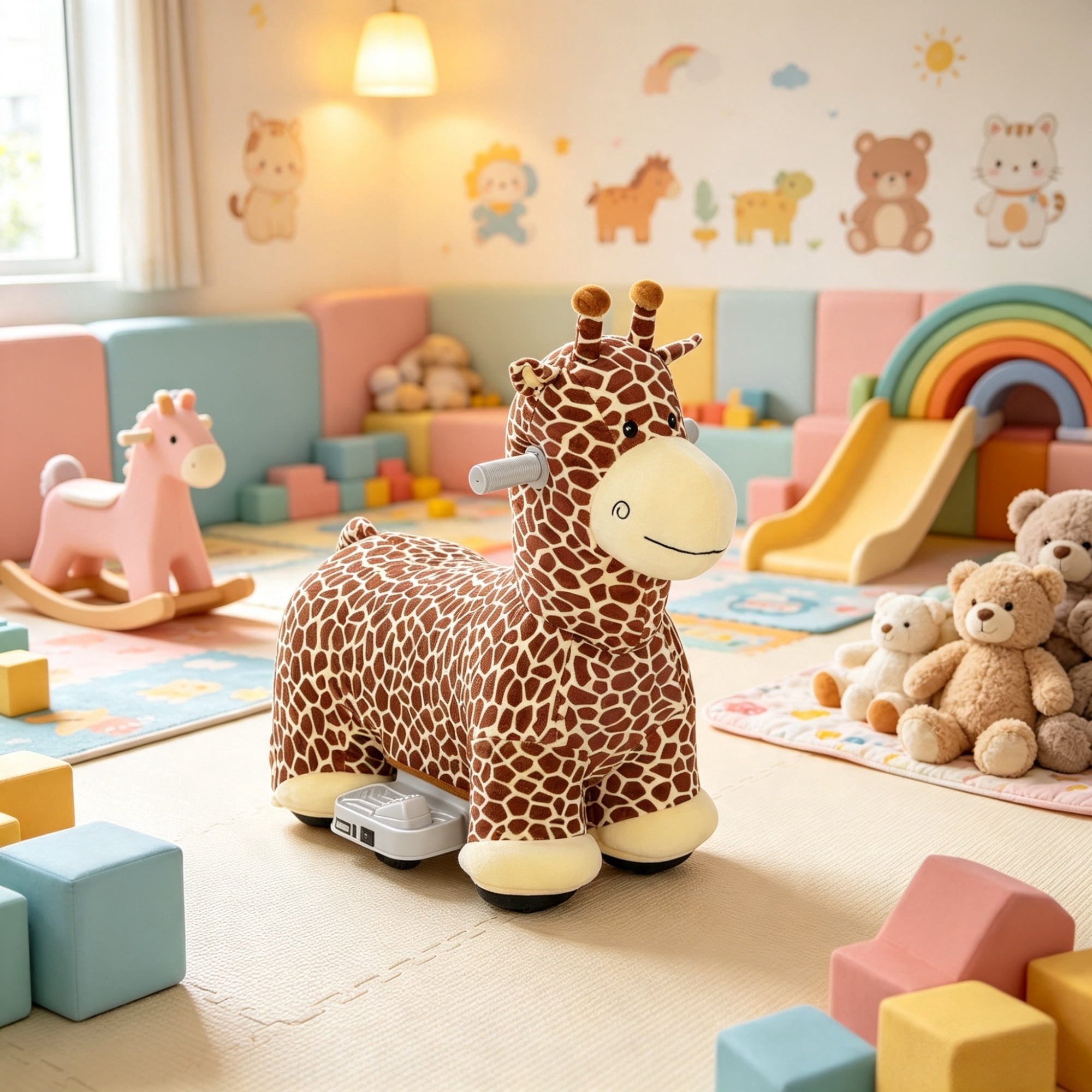 6V Battery Powered Ride On Giraffe, for Outdoor Backyard Fun, Kids Ride On Toy, Washable Cover, Music, 1.5-5 Years, Brown