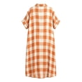 thumbnail image 4 of KHONTS Women's Linen Maxi Shirt Dress Short Sleeve Button down Casual Dress Loose Summer Gingham Beach Cover up Dresses Orange XL, 4 of 5