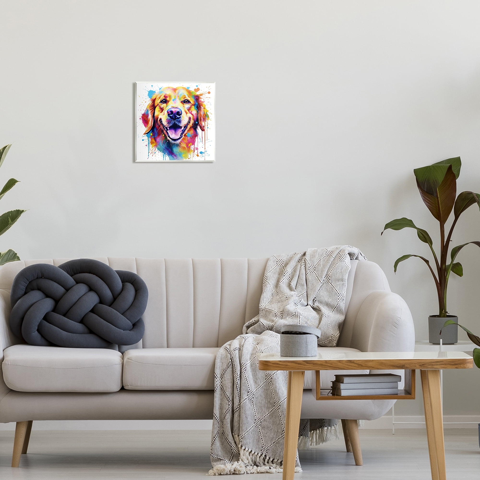 Stupell Industries Happy Dog Paint Drip Animals & Insects Painting Unframed Art Print Wall Art, 12 x 12
