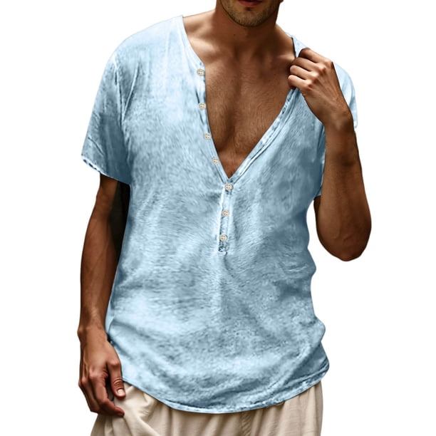 Camiseta de manga larga y cuello redondo para hombre con detalle de botones - Camiseta de ocio para exteriores, primavera y otoño, poliéster-spandex, tallas S-XXXXXL