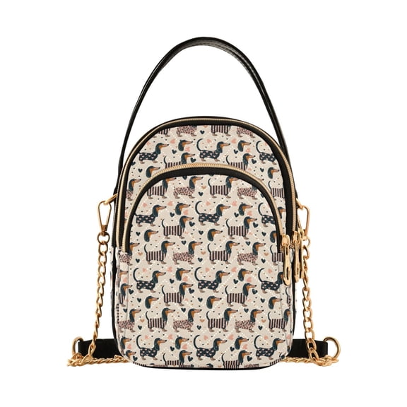 Women's Dachshund Print Crossbody Shoulder Bag Handbag with Multi Zipper Phone Pockets