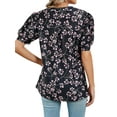 thumbnail image 7 of SLADYGLO Women Floral Print V Neck Puff Short Sleeve Pleated Mesh Cutout T-Shirt, 7 of 7