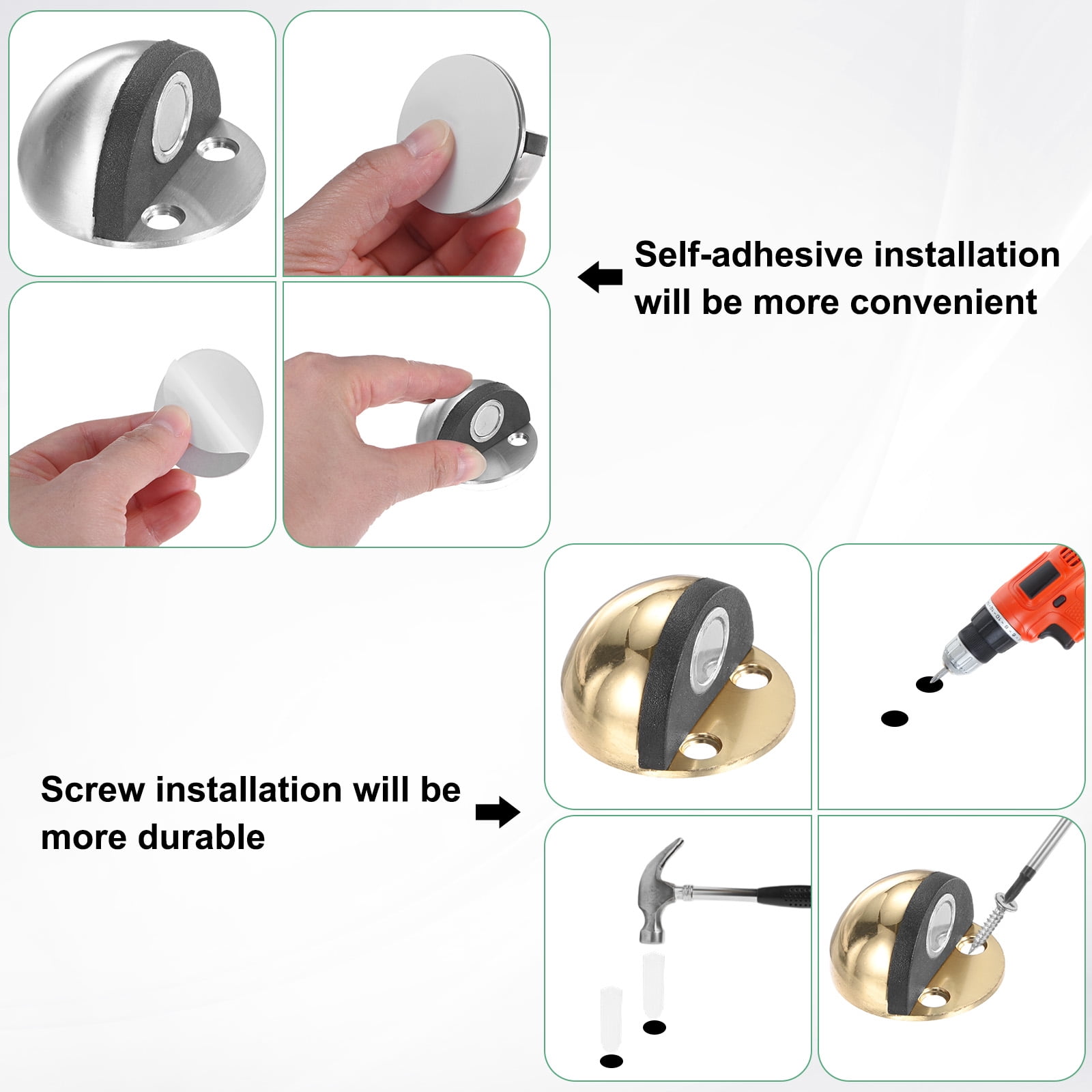 Uxcell 4-Pack Floor Mounted Door Stops, Stainless Steel Half Dome Magnetic Gate Stopper with Plastic Rubber Bumper [Gold Tone]