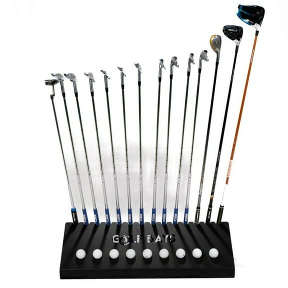 GolfBays Club Display Rack, Holds 14 Clubs & 9 Golf Balls, Indoor Golf Storage Organiser