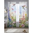 thumbnail image 3 of Watercolor Flower Sheer Curtains for Living Room Bedroom, Hummingbird Hand-painted Flowers Bird Light Filtering Sheer Curtain Rod Pocket Voile Window Treaments Drapes, 52 x 108 Inches, 3 of 9