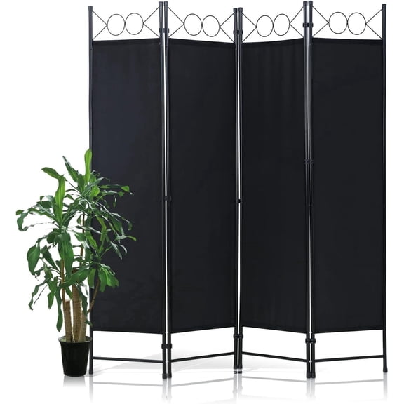 BIQWBIC 4-Panel Room Dividers and Folding Privacy Screens, 6.8 Ft Fabric Partition Screen, Black