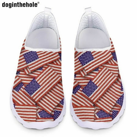 

New Fashion American Flag Print Design Casual Flat Shoes Trendy Sneakers Comfortable Breathable Slip on Mesh Shoes