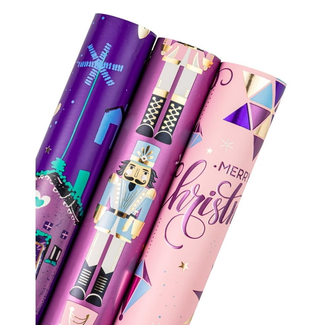 Minirollo de papel de regalo WRAPAHOLIC, paquete de 3 unidades, 43 x 305 cm, Navidad