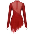 thumbnail image 2 of Haitryli Women Long Sleeve Glitter Rhinestone Figure Ice Skating Dress High Low Dance Leotard Burgundy M, 2 of 7