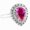 thumbnail image 4 of Pink Ruby Ring, Pear Cut Ruby Diamond Ring, Double Halo Diamond Engagement Ring, July Birthstone Ring, 14K White Gold Plated, 2.4 Ct Simulated Ruby and Diamond, Gemstone Ring, 4 of 4