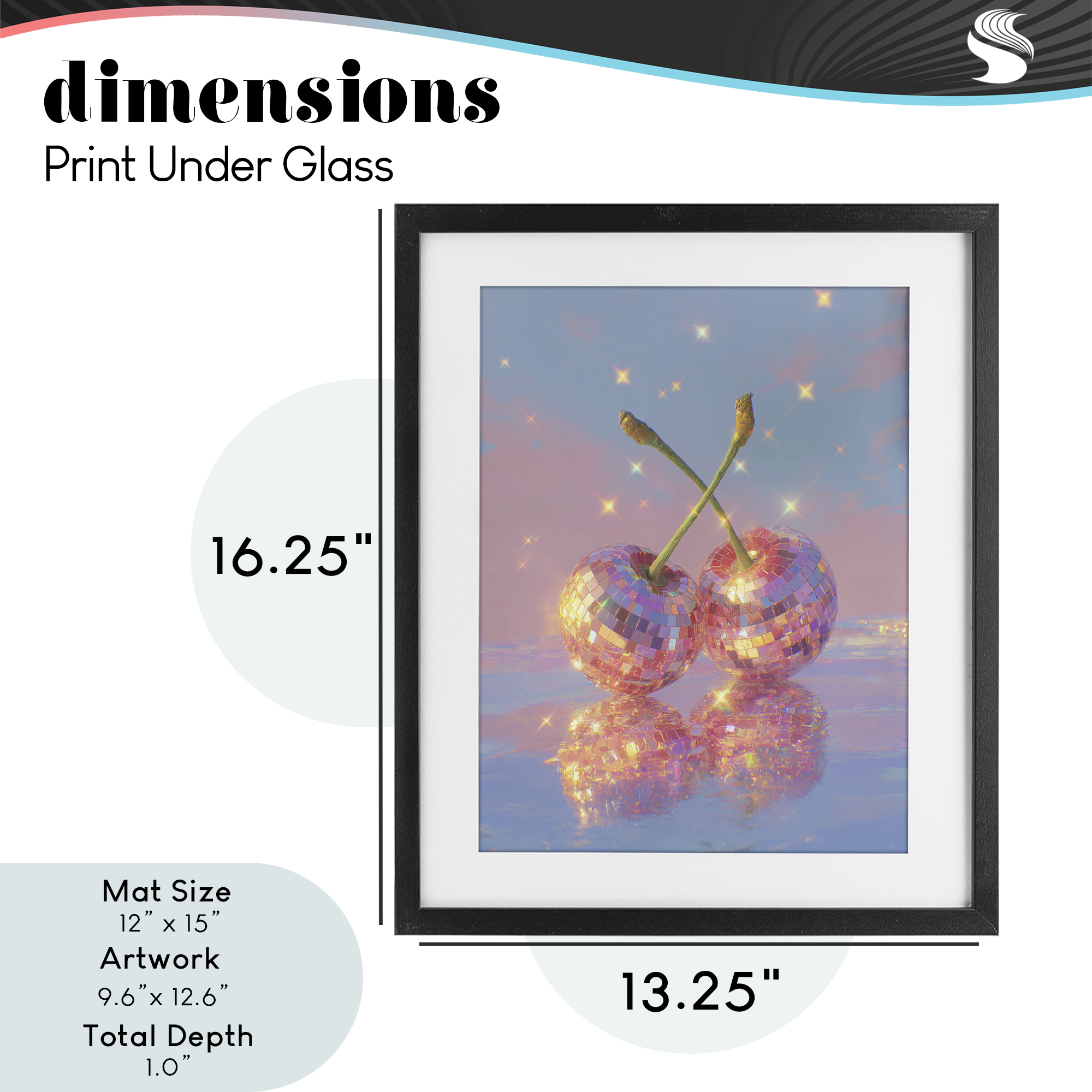 Disco Cherry Reflection Black Framed Print Under Glass, design by Ziwei Li