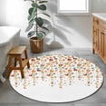 thumbnail image 3 of Flower Orange Round Rugs for Living Room 4ft Blue Cherry Blossoms White Background Non Slip Circle Rug Washable Low-Profile Indoor Carpet for Bedroom, Dining Room, Bathroom, 3 of 9