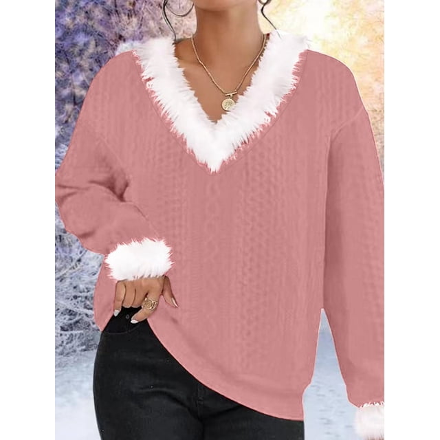 Suéter de manga larga con cuello en V y color sólido suelto de otoño e invierno para mujer