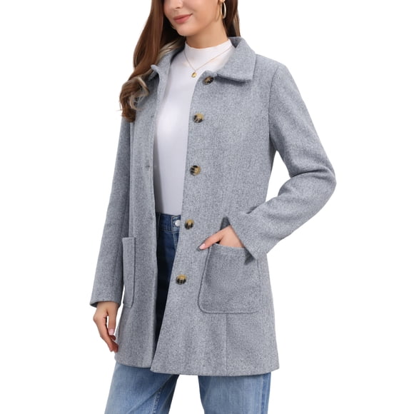 INSPIRE CHIC Women's Winter Overcoat Mid-Length Notch Lapel Single-Breasted Peacoat S Light Gray