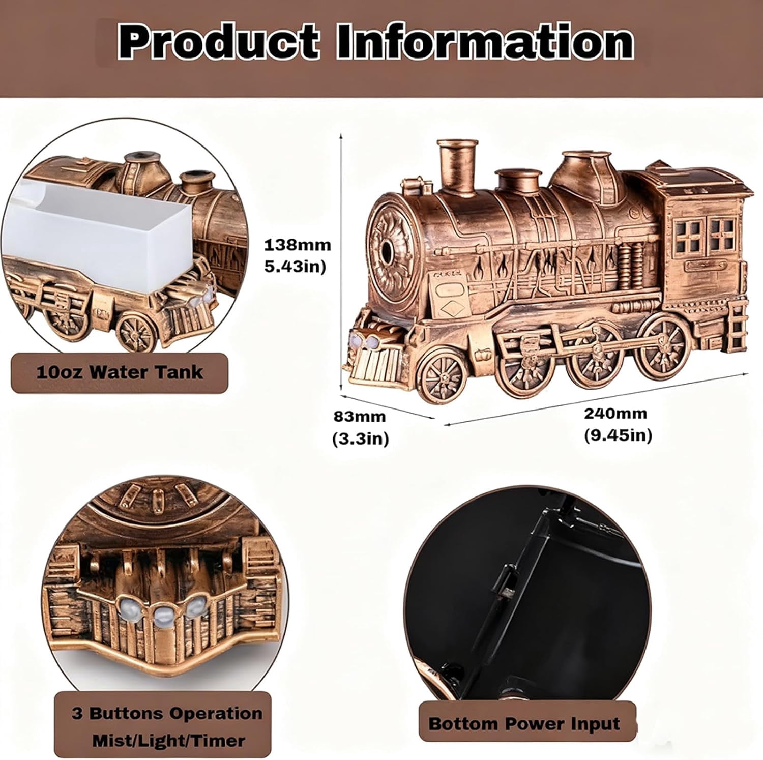 2026 New Christmas Train Diffuser, 300ml Aromatherapy Humidifier with 2-Color LED Light and Auto Shut-Off, Ultrasonic Cool Mist for Home Office Bedroom Decor