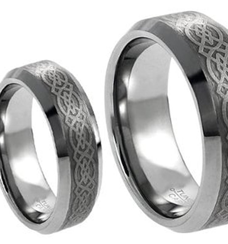 His & Her's 8MM/6MM Tungsten Carbide Wedding Band Ring Set w/Laser Etched Celtic Design 