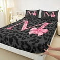 thumbnail image 3 of Homewish Ribbon Monogrammed M Twin Sheet Sets for Girl, Kawaii Princess Style Twin Fitted Sheet, Black Pink Cheetah Print Flat Sheet, Super Cozy Room Decor, 3 Pieces, 3 of 7