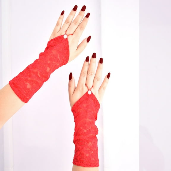 Leesechin Lace Gloves Bow Rhinestone Wedding Mesh Sheer Fingerless Gloves Women Bridal Bridesmaids Banquet Wedding Tea Party Funeral