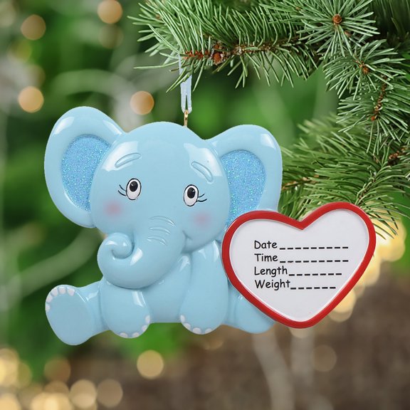 Maxora Personalized Ornaments Customized Christmas Ornament Baby Shower Present Baby Elephant Boy Free Customize
