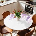 thumbnail image 2 of Pink Purple Flowers Elastic Fitted Round Table Cover Spring Scenery Waterproof Outdoor Tablecloth for Holiday Party, Picnic, Patio & Dining Fits Tables Up to 45"-54", 2 of 8