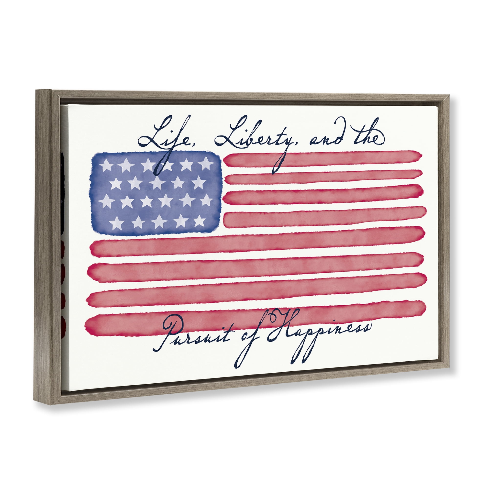 Stupell Industries All American Patriotic Phrase Patriotic Painting Brown Floater Framed Canvas Art Print Wall Art, 31 x 21