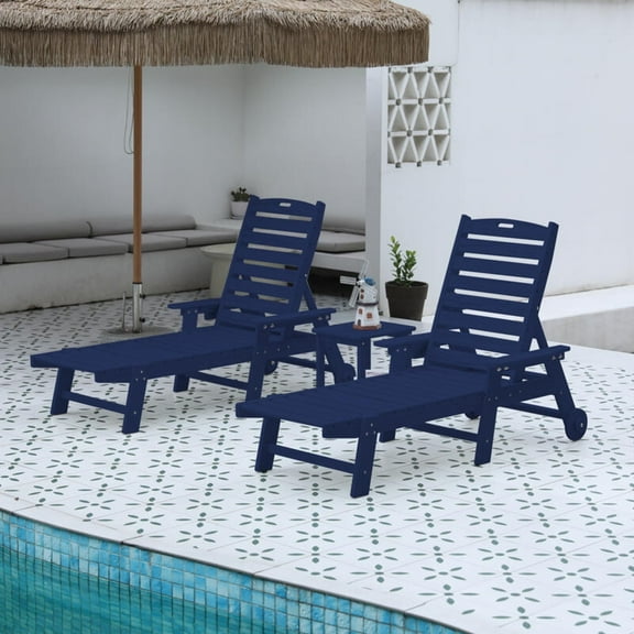 BOFANG Lounge Chair 3-piece Oversized Chaise Lounge Chair Set(include 2 Lounge Chairs And 1 Table)NavyBlue