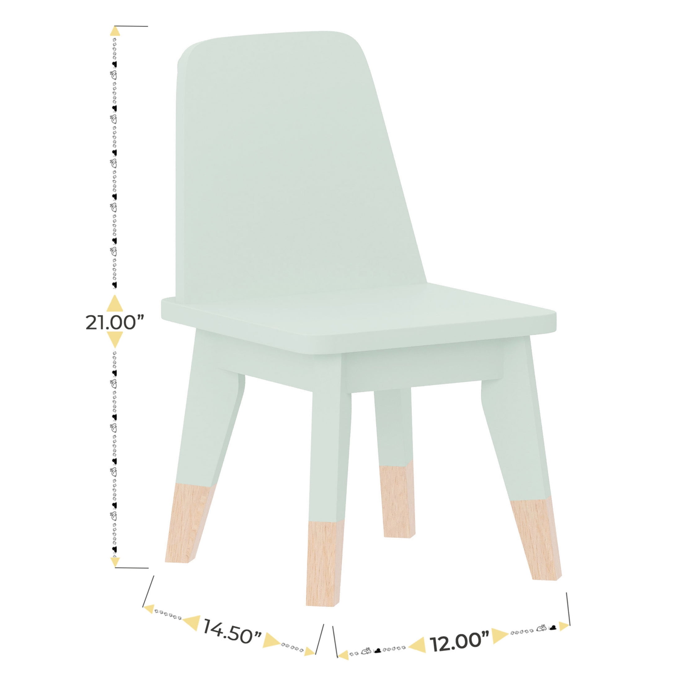 Buzz & Bloom Kids 4-Piece Wood Table, 2 Chairs, and Bench Seating Set with Rounded Corners, Sage/Natural