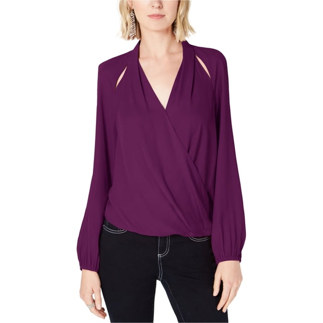 I.N.C Womens Cutout Surplice Crop Top Blouse, Purple, X-Large