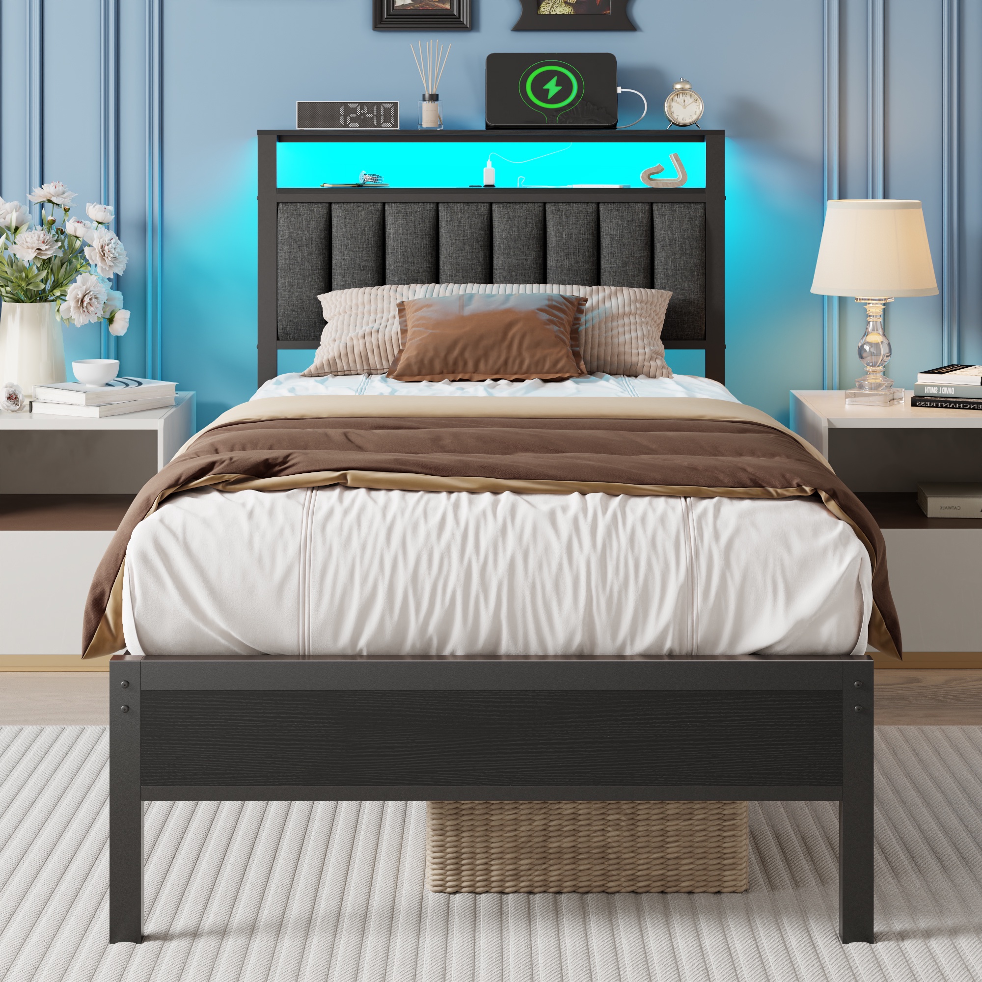Satifur Twin LED Bed Frame with Smart RGB Lights, Black photo 1