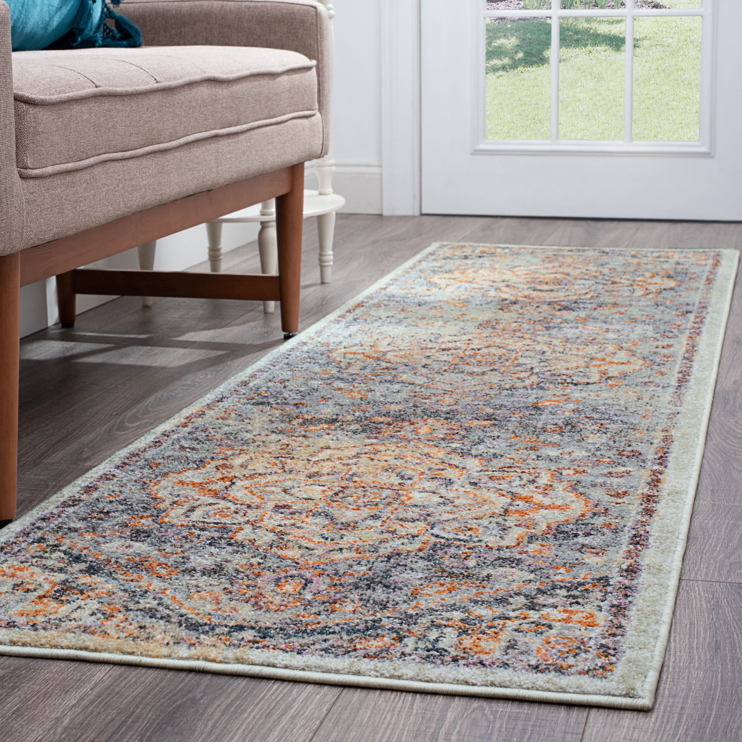 Bliss Rugs Oriental Rug Traditional Indoor Runner Rug for Hallway, Entryway, Kitchen, Gray ,2' x 8'