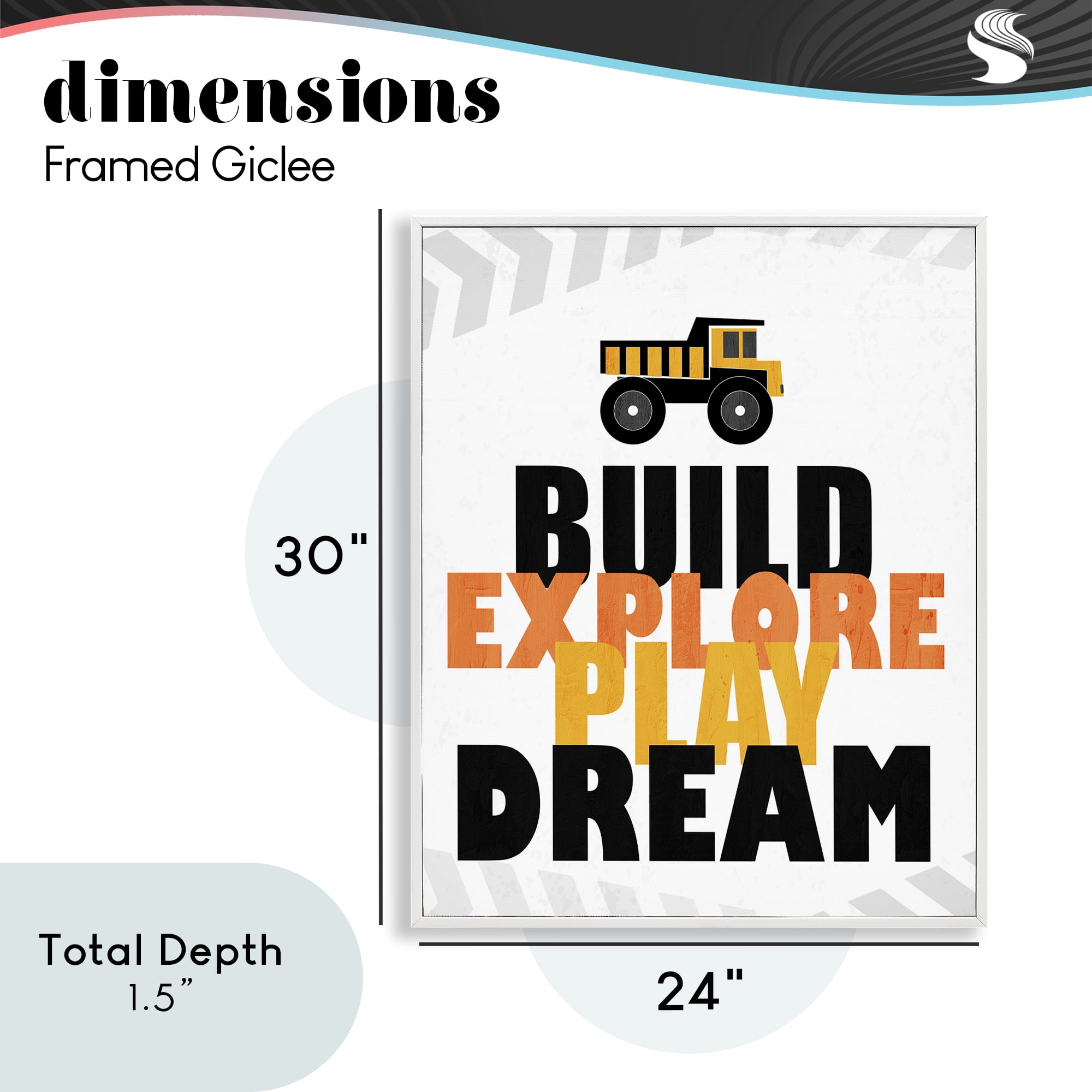 Build Explore Play Dream White Framed Giclee Art, design by Kim Allen