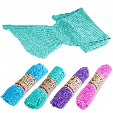 Free Crochet Patterns Blanket (Kitchen + Home Mermaid Tail Blanket Super Soft All Season Crochet Mermaid Pattern Knitted Sleeping Bag Throw For Adults and Kids 72x35 - Sea Glass Green)