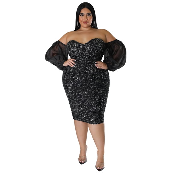 AURA Sequin Bodycon Dress Women Long Sleeve Sexy Party Club Evening Dress