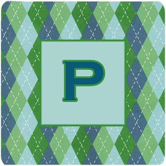 Monogram - Blue Argoyle Foam Coasters Initial Letter P, Set - 4